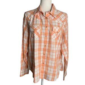 Rockies Peal Snap Western Shirt XXL White Plaid Pockets Long Sleeve One Point